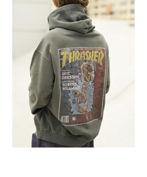 【ムラサキスポーツ別注】THRASHER(スラッシャー)長袖パーカー/ピグメント染/カスレバックプリント/ヴィンテージライク/23MS-PHD2/ユニセックス/メンズ/レディース/ムラサキスポーツ