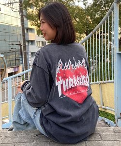 【ムラサキスポーツ限定】THRASHER(スラッシャー)長袖Tシャツ/カスレプリント/ビッグシルエット/THML-24ASLS02/ユニセックス/メンズ/レディース/ムラサキスポーツ