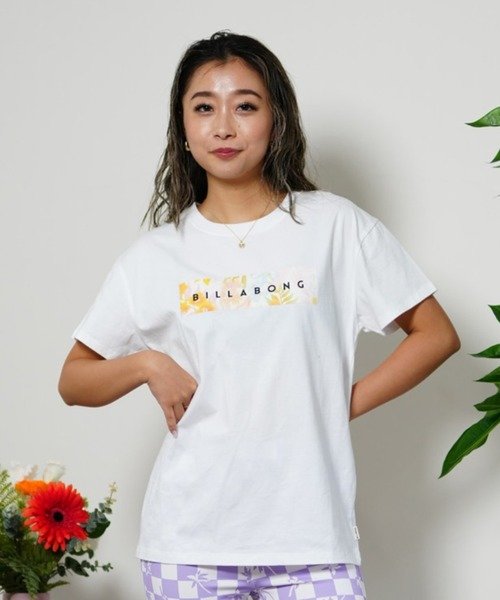 BILLABONG(ビラボン)半袖Tシャツ/ボックスロゴ/ボタニカル柄/BE013-221/2024モデル/レディース/ムラサキスポーツ