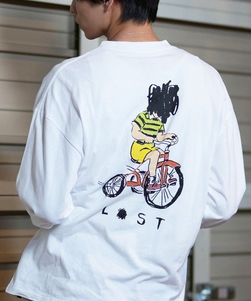 【ムラサキスポーツ限定】lost（ロスト）長袖Tシャツ/ロンT/ビックシルエット/バックプリント L24F2205/ ユニセックス/メンズ/レディース/ムラサキスポーツ