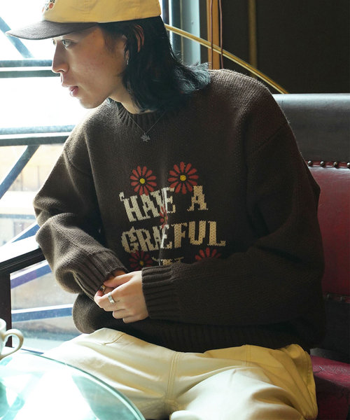 別注 HAVE A GRATEFUL DAY LOGO CREW NECK KNIT PO/ロゴ クルーネックニット