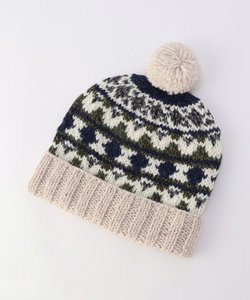 Fairisle Beanie/フェアアイル ビーニー/HAND KNITTING/手編み/ポンポンニット