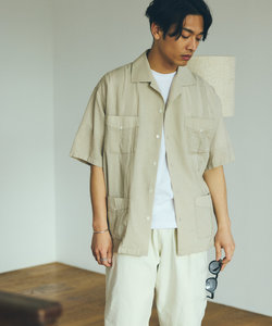 キューバシャツ 半袖 オープンカラーシャツ/ コットンリネン リラックスフィット