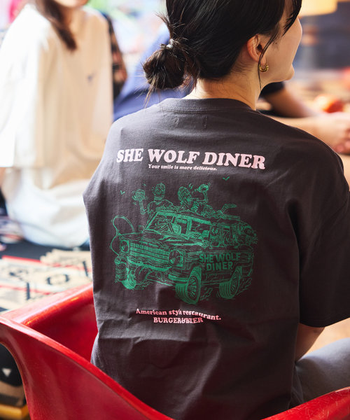 限定展開 SHE WOLF DINER×FREAK'S STORE/シーウルフダイナー 別注 ビッグシルエット バックプリントTシャツ/CAR