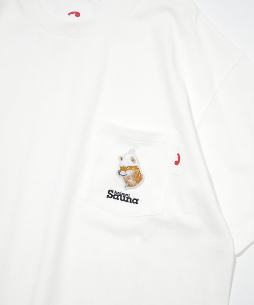 クルーネック ワンポイントロゴ ショートスリーブポケットTシャツ 柴犬/半袖/サウナアニマル