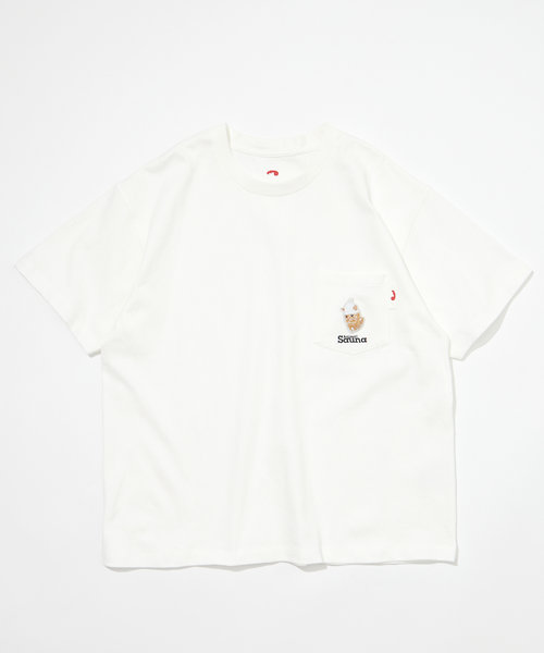 クルーネック ワンポイントロゴ ショートスリーブ ポケットTシャツ マンチカン/半袖/サウナアニマル