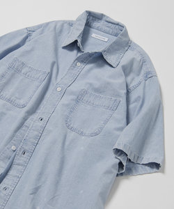 リラックスフィット ブリーチ加工 シャンブレー レギュラーカラーシャツ ショートスリーブ/半袖シャツ/デニムシャツ/ダメージ加工