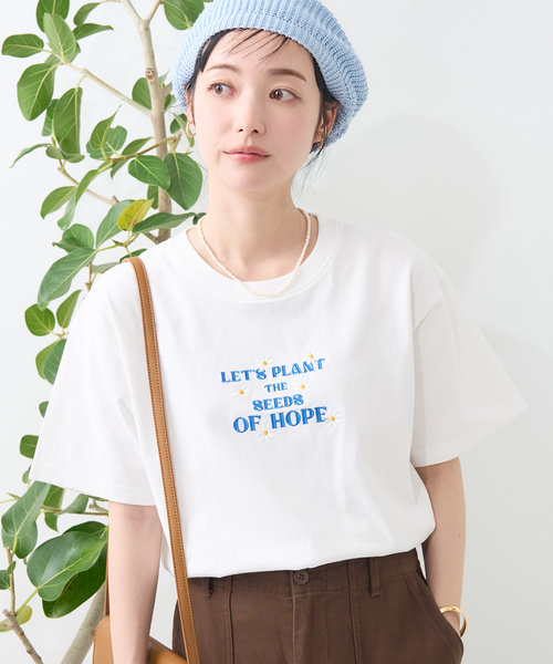 ミニロゴデイジーTシャツ/ビッグシルエットTシャツ/ロゴ刺繍Tシャツ