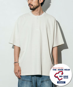 ヘビーウェイト NO-SIDE SEAM ヘンリーネック ピグメント Tシャツ/丸胴/10.5オンス/USA COTTON