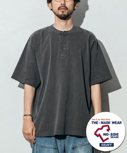 ヘビーウェイト NO-SIDE SEAM ヘンリーネック ピグメント Tシャツ/丸胴/10.5オンス/USA COTTON