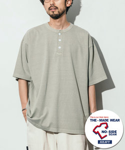 ヘビーウェイト NO-SIDE SEAM ヘンリーネック ピグメント Tシャツ/丸胴/10.5オンス/USA COTTON