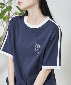 tombonia ベースボール 刺繍 ラインTシャツ