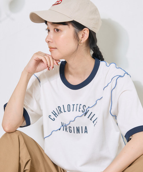 配色メロー リンガーロゴTシャツ