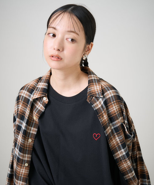 ハート刺繍 ベーシックロングTシャツ