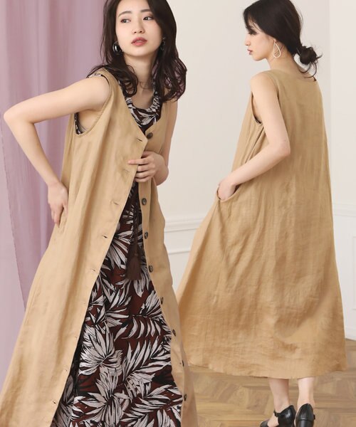 2wayリネンaラインワンピース テントラインフロントボタンジレ ノースリーブワンピース Bou Jeloud フ ージュルード の通販 Mall