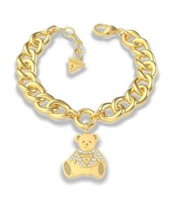 VINTAGE BEAR Bear Charm Curb Chain Bracelet (Gold)