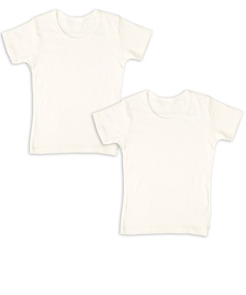[キッズ]速く乾く　半袖　丸首シャツ2枚組　白無地　オフホワイト
