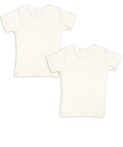 [キッズ]速く乾く　半袖　丸首シャツ2枚組　白無地　オフホワイト