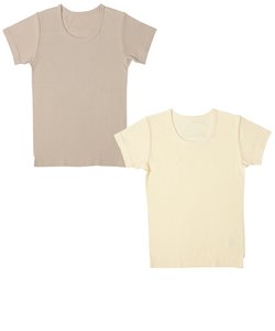 [キッズ]速く乾く　半袖　丸首シャツ2枚組　カラー無地　ブラウン