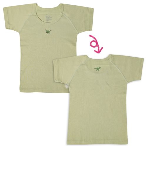 [キッズ]お着替え応援丸首シャツ2枚組　半袖　グリーン