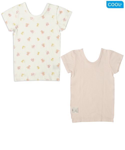 [ベビー]メッシュ　半袖　丸首シャツ　2枚組　ピンクアニマル ピンク