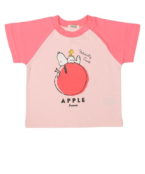 [ベビー]半袖Tシャツ　スヌーピーラグラン　アップル ピンク