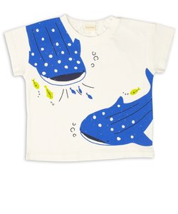 [ベビー]半袖　Tシャツ　はみ出しプリント ブルー