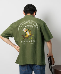 アルファ 虎刺繍リネンコットンシャツ