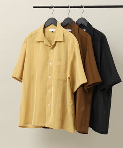 【洗濯機で洗える/上品な透け感】カラミストライプオープンカラーシャツ 五分袖