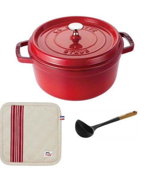 【オープン記念　限定15セット】  STAUB ピコ・ココット ラウンド 24cm チェリー&キッチンツール2点 セット