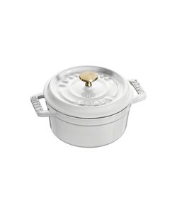 【直営店限定】STAUB ピコ・ココット ラウンド 10㎝ ピュアホワイト ブラスノブ *数量限定