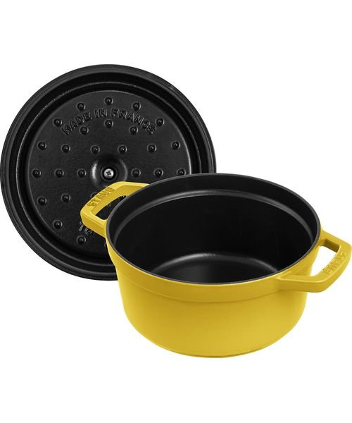 STAUB ピコ・ココットラウンド16㎝ シトロン*ブラスノブ ...