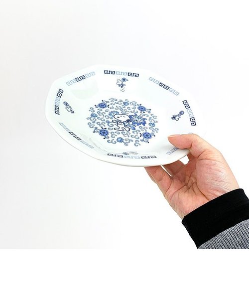 スヌーピー 中華八角チャーハン皿 ブルーフラワー お皿 食器 日本製 