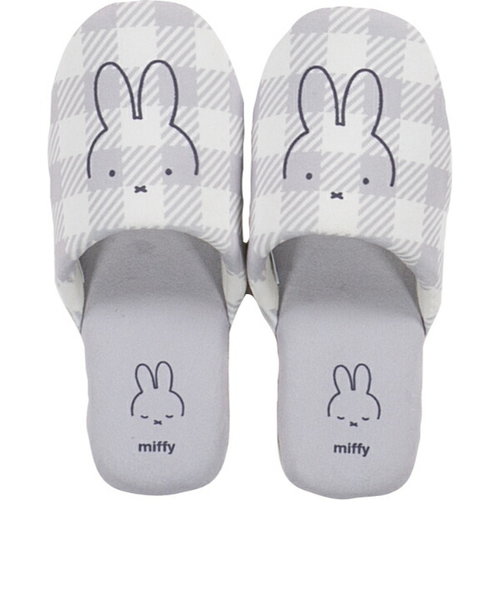 ミッフィー miffy チェックライン スリッパ グレー トイレ 日用品