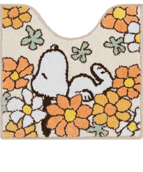 スヌーピー 花いっぱい トイレマット オレンジ SNOOPY