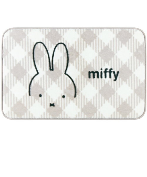ミッフィー miffy インテリアマット【50×80cm】 チェックライン グレー