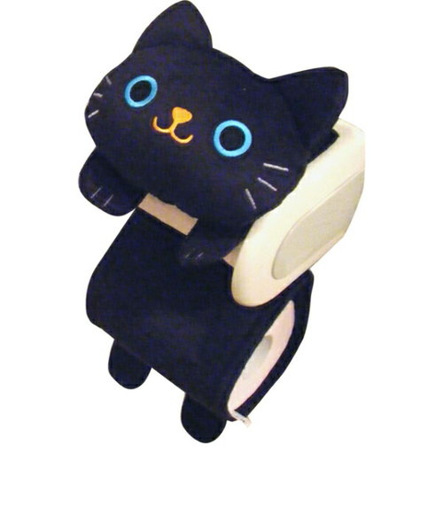 ねこのトイレットペーパーカバー 黒  カー用品 猫 動物
