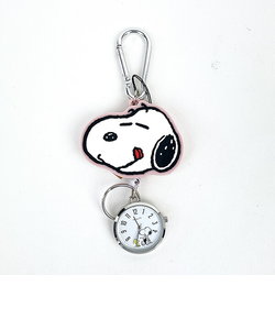 スヌーピー SNOOPY キーチェーン ラバーリールウォッチ 時計 キーホルダー ピンク