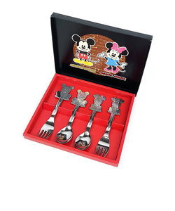 ディズニー ミッキー＆ミニー ステンレス スプーン＆フォーク 4pc 食器 キッチン ギフト Disney