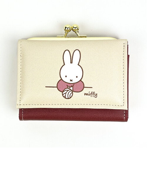 ミッフィー miffy 毛糸柄 三つ折りがまぐち財布 ウォレット ベージュ 日本製