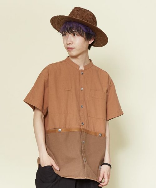 【チャイハネ】grn×Amina ネアティブバンドカラーMEN'Sシャツ