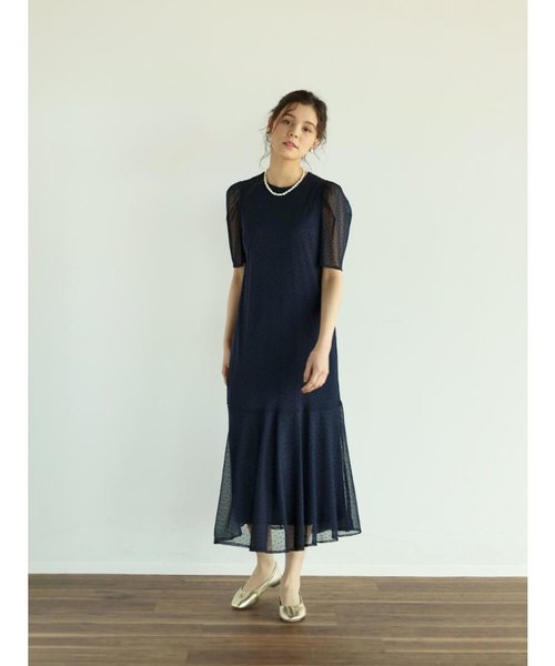 フロッキードットチュールドレス -navy- | MEDOC（メドック）の通販