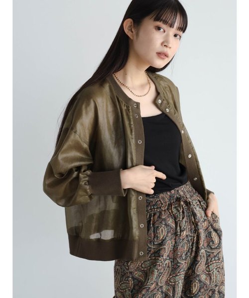 カラーシアーカーディガン(khaki,black)