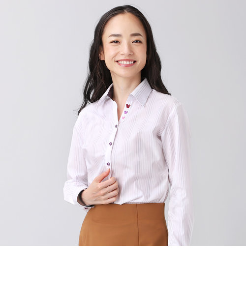 Disney ディズニー レディース ウィメンズシャツ 長袖 形態安定 スキッパー衿 綿100 白 パープルストライプ Tokyo Shirts トーキョーシャツ の通販 Mall