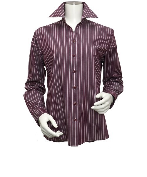 レディース ウィメンズシャツ 長袖 形態安定 スキッパー衿 エンジ 白ストライプ Tokyo Shirts トーキョーシャツ の通販 Mall