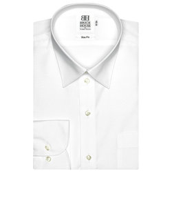 ワイシャツ 長袖 形態安定 レギュラー 白無地 ブロード スリム