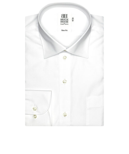 ワイシャツ 長袖 形態安定 ワイド 白無地 ブロード スリム