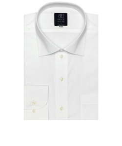 ワイシャツ 長袖 形態安定 ワイド 白無地 ブロード 標準体