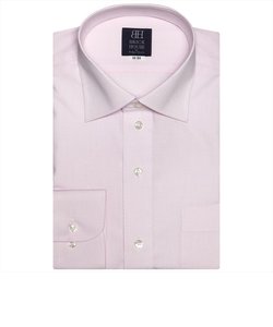 ワイシャツ 長袖 形態安定 ワイド ピンク×斜めストライプ織柄 標準体