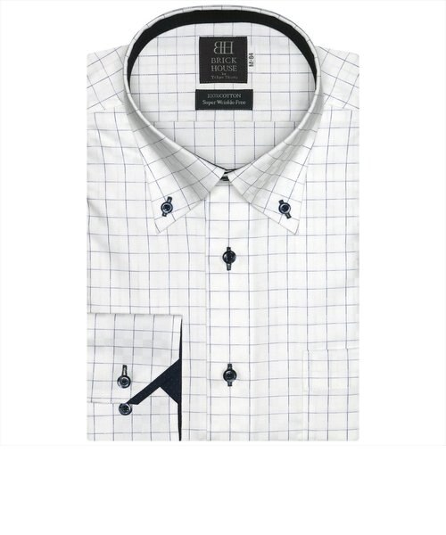 ワイシャツ 長袖 形態安定 ボタンダウン 綿100 白 ブルーチェック 織柄 標準体 Tokyo Shirts トーキョーシャツ の通販 Mall